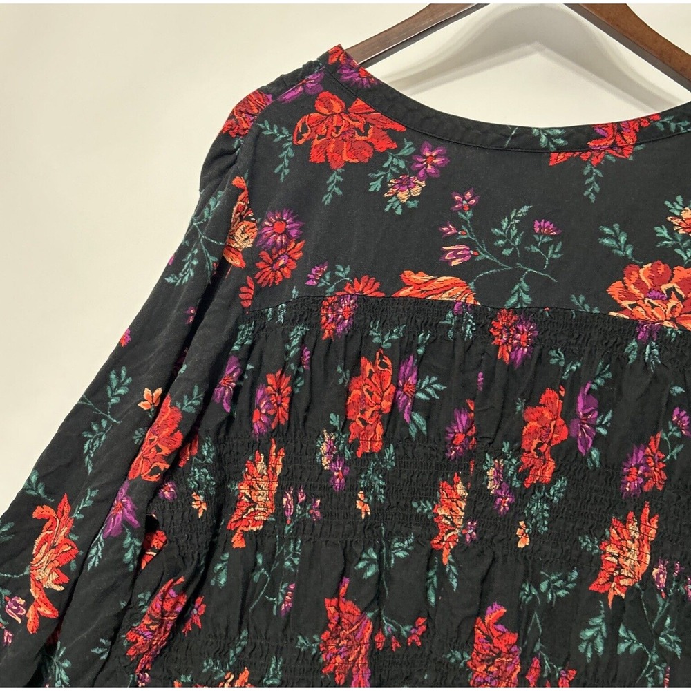Torrid Womens Smocked Babydoll Top Size 3X Button Long Puff Sleeve Floral Print - Picture 13 of 16